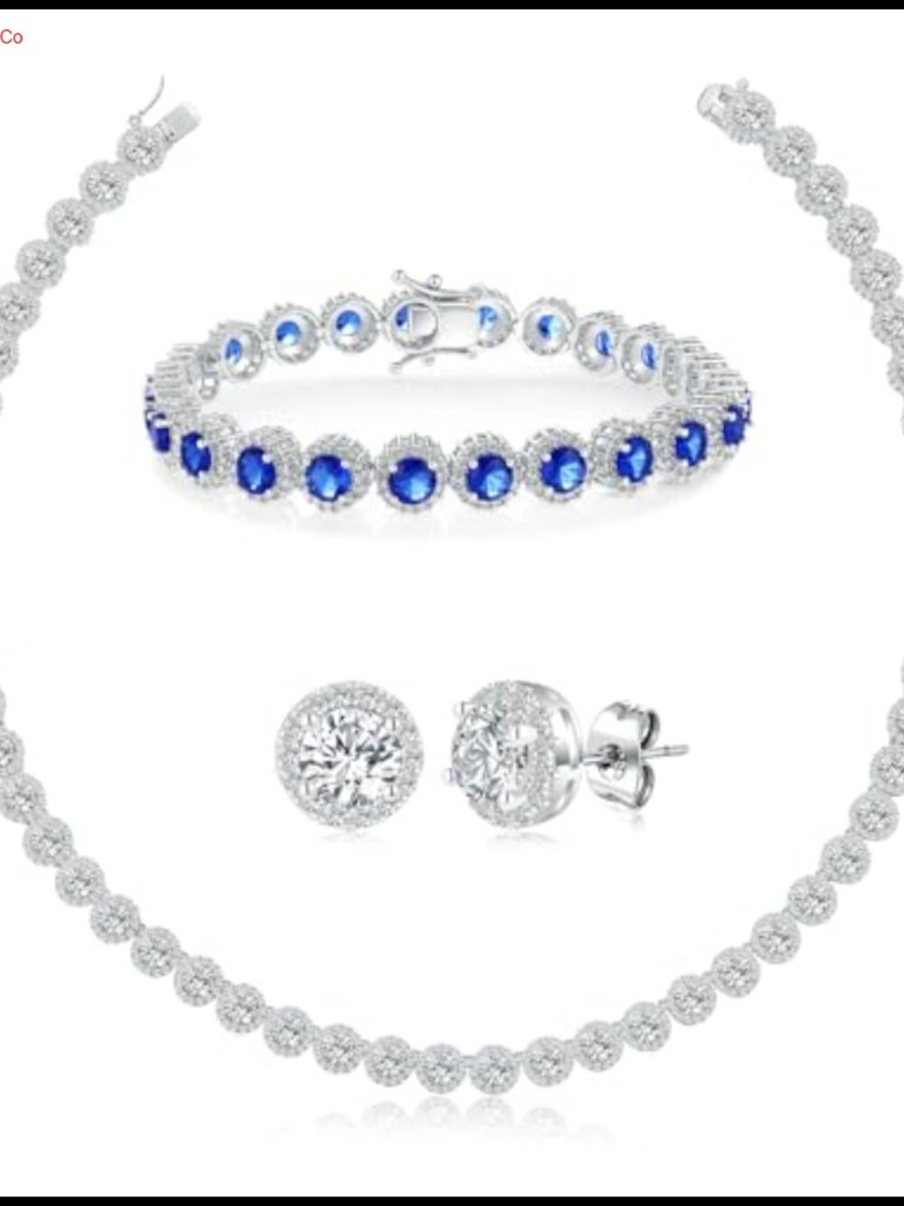 18K White Gold Plated Cubic Zirconia Tennis Necklace Bracelet Earrings Set